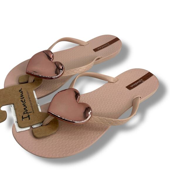 NEW Ipanema Wave Heart Flip Flop Sandals Size 8 Pink Rose Gold Flip Flops - Picture 11 of 13